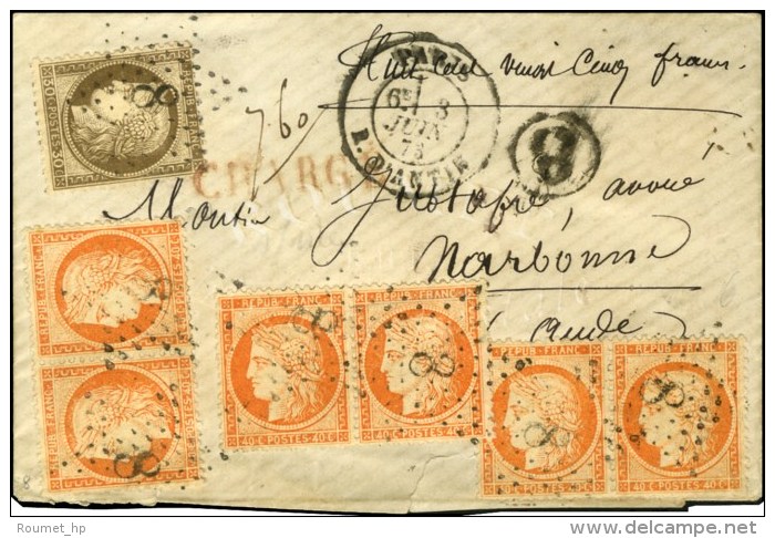 Etoile 8 / N° 38 (6) + 56 Càd PARIS / R. D'ANTIN Sur Lettre Chargée. 1873. - TB / SUP. - R. - 1870 Emisión De Bordeaux