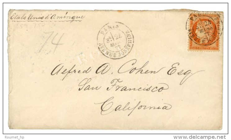 Càd PARIS / AVENUE JOSEPHINE / N° 38 Sur Lettre Pour San Francisco. 1877. - TB / SUP. - 1870 Siège De Paris