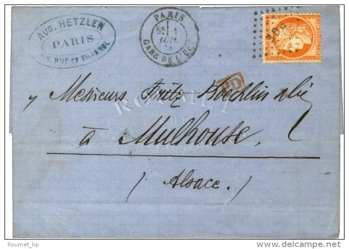 Losange PGE / N° 38 Càd PARIS  / GARE DE L'EST Sur Lettre Pour Mulhouse. 1874. - TB / SUP. - 1870 Siège De Paris