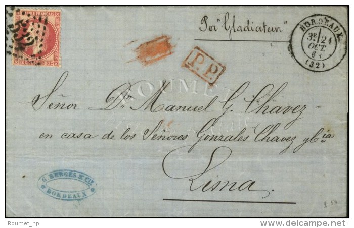 C 532 / N° 32 Càd T 17 BORDEAUX (32) Sur Lettre Pour Lima. 1868. - TB. - 1863-1870 Napoléon III. Laure