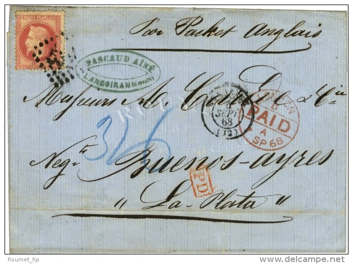 GC 532 / N° 32 Càd T 15 BORDEAUX (32) Sur Lettre Pour La Plata. 1868. - TB. - 1863-1870 Napoléon III Lauré