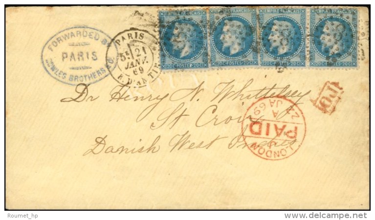 Etoile 8 / N° 29 (4) (1 Ex Pd) Càd PARIS / R. D'ANTIN Sur Lettre Pour Ste Croix (Danish West Indies). Au... - 1863-1870 Napoléon III Con Laureles