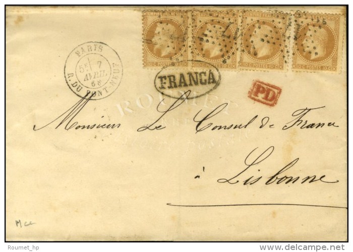 Etoile 17 / N° 28 (4) Càd LIMOGES (81) PARIS / R. DU PONT NEUF Sur Lettre Pour Lisbonne. 1868. - TB /... - 1863-1870 Napoléon III Lauré