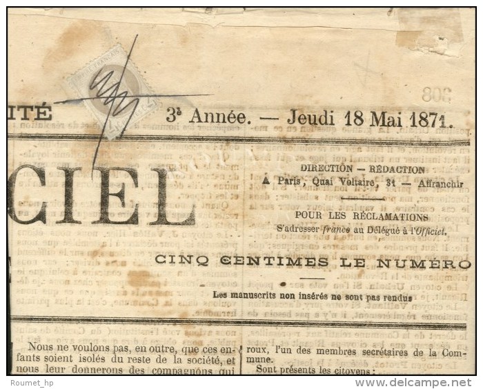 N° 27 Obl. Plume Sur Journal Officiel Du 18 Mai 1871 (Commune De Paris). - TB. - R. - 1863-1870 Napoléon III Con Laureles