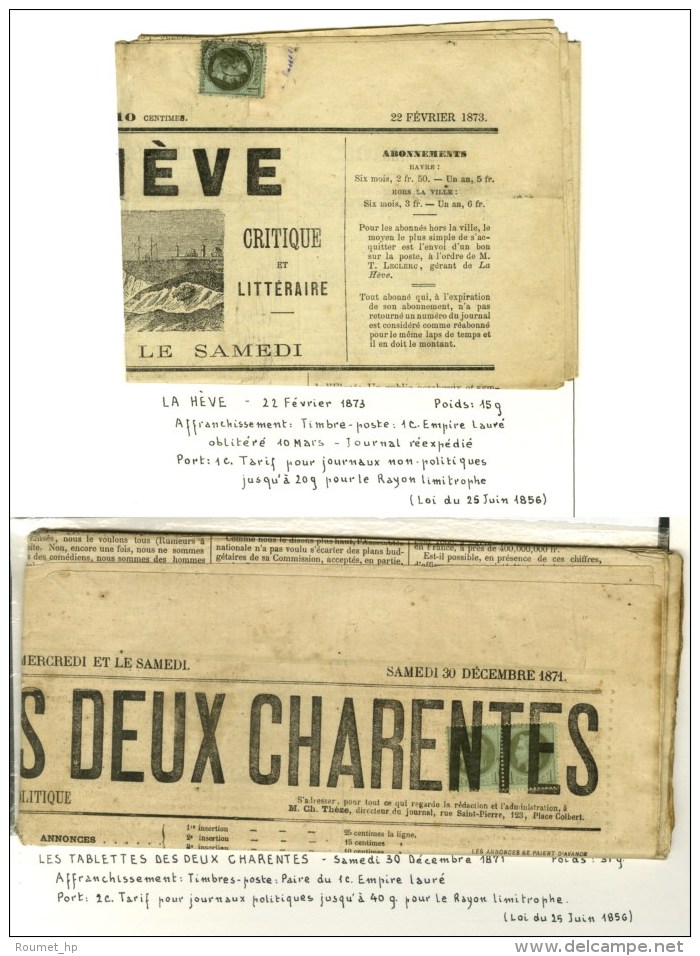 Lot De 2 Journaux Affranchis Avec N° 25 Dont Une Paire Obl Typo. - TB. - 1863-1870 Napoléon III Lauré