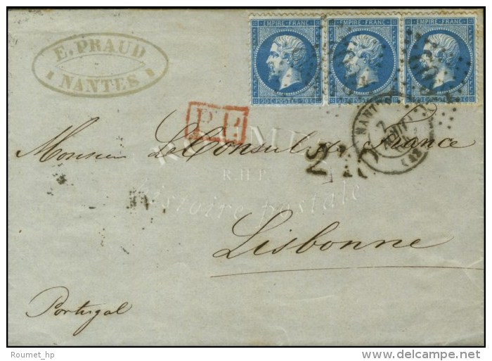 GC 2602 / N° 22 (3) Càd T 15 NANTES (42) Sur Lettre Pour Lisbonne. Taxe Tampon 240 à... - 1862 Napoléon III