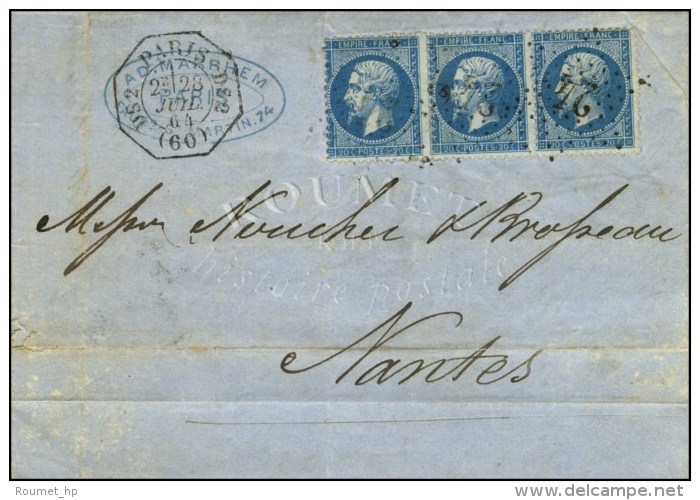 Etoile 24 / N° 22 Bande De 3 Càd Octo  De Lev. Exp. DS2 PARIS DS2 (60) 2e. 1864. - TB / SUP. - R. - 1862 Napoléon III