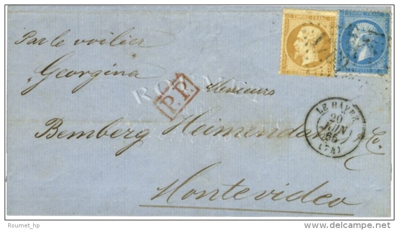 GC 1769 / N° 21 + 22 Càd T 15 LE HAVRE (74) Sur Lettre Adressée à Montevideo Par Les... - 1862 Napoléon III