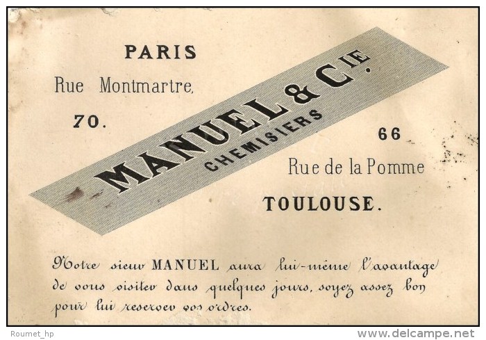 Càd T 15 TOULOUSE (30) / N° 19 Sur Carte Publicitaire. 1866. - TB. - 1862 Napoléon III