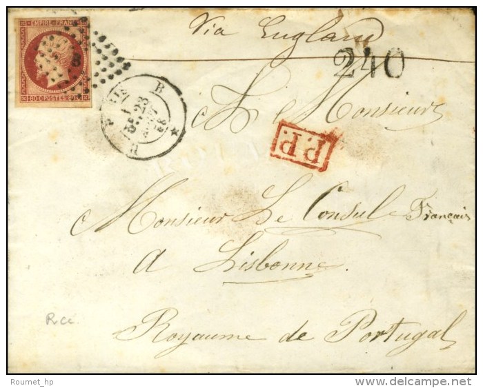 Losange B / N° 17 Càd B PARIS B Sur Lettre (voie Anglaise) Pour Lisbonne. Taxe Tampon 240 à... - 1853-1860 Napoléon III