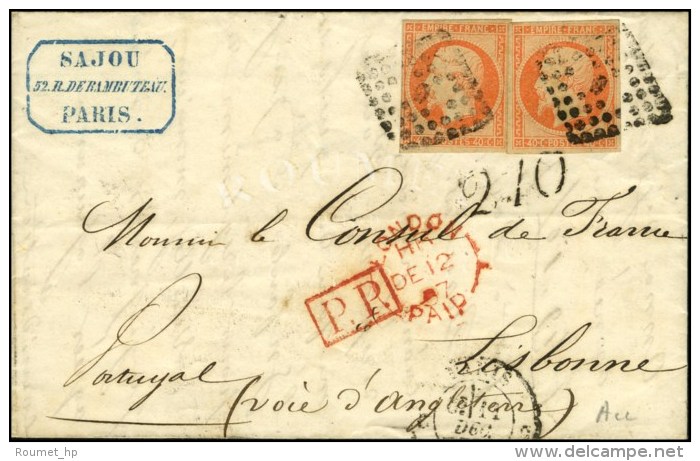 Losange C / N° 16 (2) Càd C PARIS C Sur Lettre (voie Anglaise) Pour Lisbonne. Taxe Tampon 210 à... - 1853-1860 Napoléon III