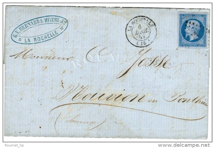 PC 2706 / N° 14 Bleu Sur Lilas Càd T 15 LA ROCHELLE (16). 1858. - TB. - 1853-1860 Napoléon III