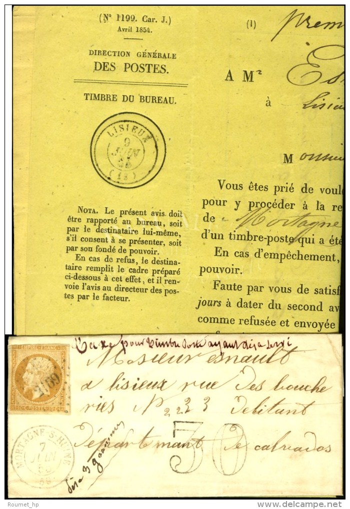 N° 13 Oblitéré, Càd T 15 MORTAGNE-S-HUINE (59) Taxe 30 DT Pour Timbre Ayant... - 1853-1860 Napoléon III