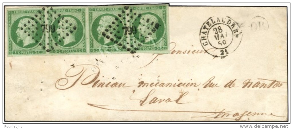 PC 799 / N° 12 (bande De 4, Vert Foncé) Càd T 15 CHATELAUDREN (21). 1859. - TB / SUP. - R. - 1853-1860 Napoléon III
