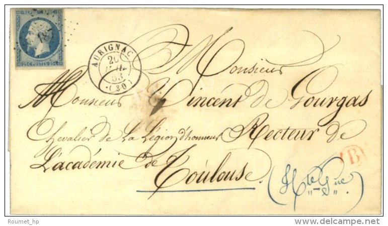 PC 187 / N° 10 Càd T 15 AURIGNAC (30) B. RUR. B. Rouge Sur Lettre Avec Texte Daté D'Eouf, Canton... - 1852 Louis-Napoléon