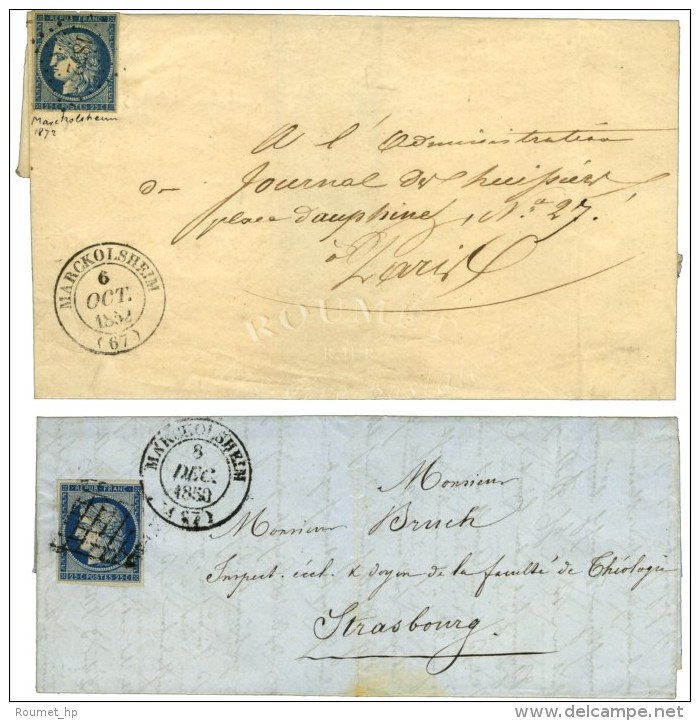 Lot De 2 Lettres Avec Càd T 14 MARCKOLSHEIM (67) (grille 1850 Et PC 1852). - TB / SUP. - 1849-1850 Cérès