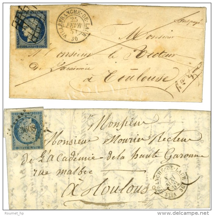 Lot De 2 Lettres Avec Càd T 15 VILLEFRANCHE DE LAUR (grille 1851 Et PC 1852). - TB. - 1849-1850 Cérès