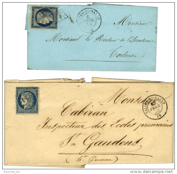Lot De 2 Lettres Avec Càd T 15 SALIES DU SALAT (grille 1851 Et PC 1853). - TB. - 1849-1850 Ceres