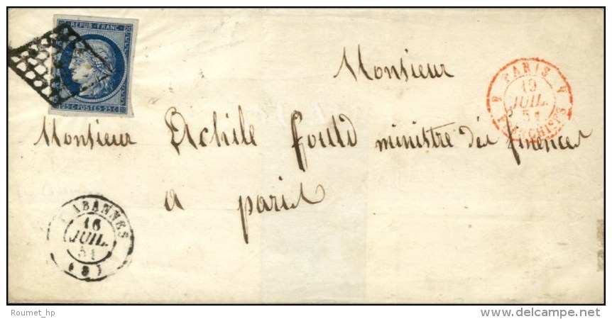 Grille / N° 4 Càd T 15 CABANNES (8) Sur Lettre Adressée à Monsieur Achille Fould, Ministre... - 1849-1850 Cérès