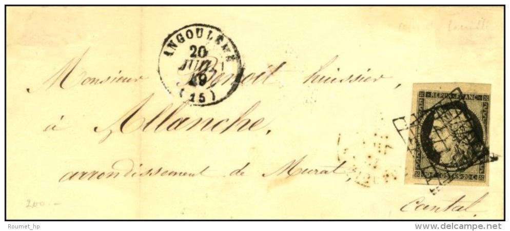 Grille / N° 3 Petit Coin De Feuille Càd T 15 ANGOULEME (15) Sur Devant De Lettre. 1849. - TB. - 1849-1850 Ceres
