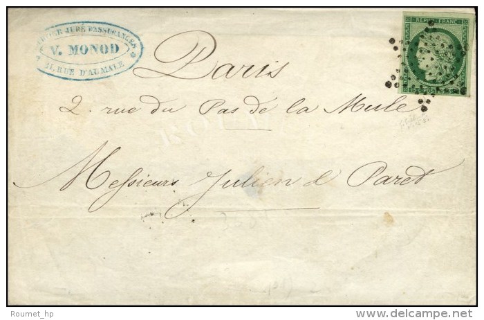 Etoile / N° 2 (vert Foncé) Sur Lettre Pour Paris. 1852. - TB. - R. - 1849-1850 Cérès
