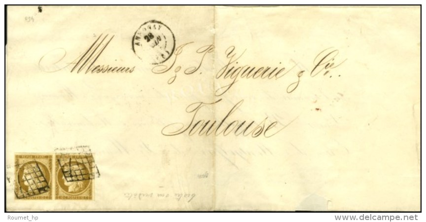 Grille / N° 1 Paire Bistre Verdâtre Càd T 15 ANNONAY (6) Sur Imprimé Complet De Mariage... - 1849-1850 Cérès