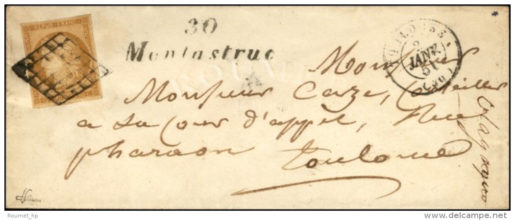Grille / N° 1 Càd T 15 TOULOUSE (30) Cursive 30 / Montastruc. 1851. - TB. - R - 1849-1850 Cérès