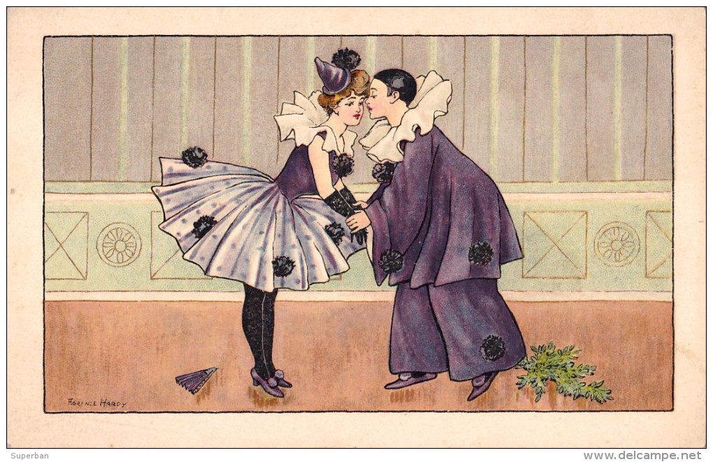 ART DÉCO : PIERROT Et COLOMBINE / CARNAVAL ? - SUPERBE ILLUSTRATION SIGNÉE: FLORENCE HARDY - M. M. VIENNE ~ 1905 (u-393) - Hardy, Florence