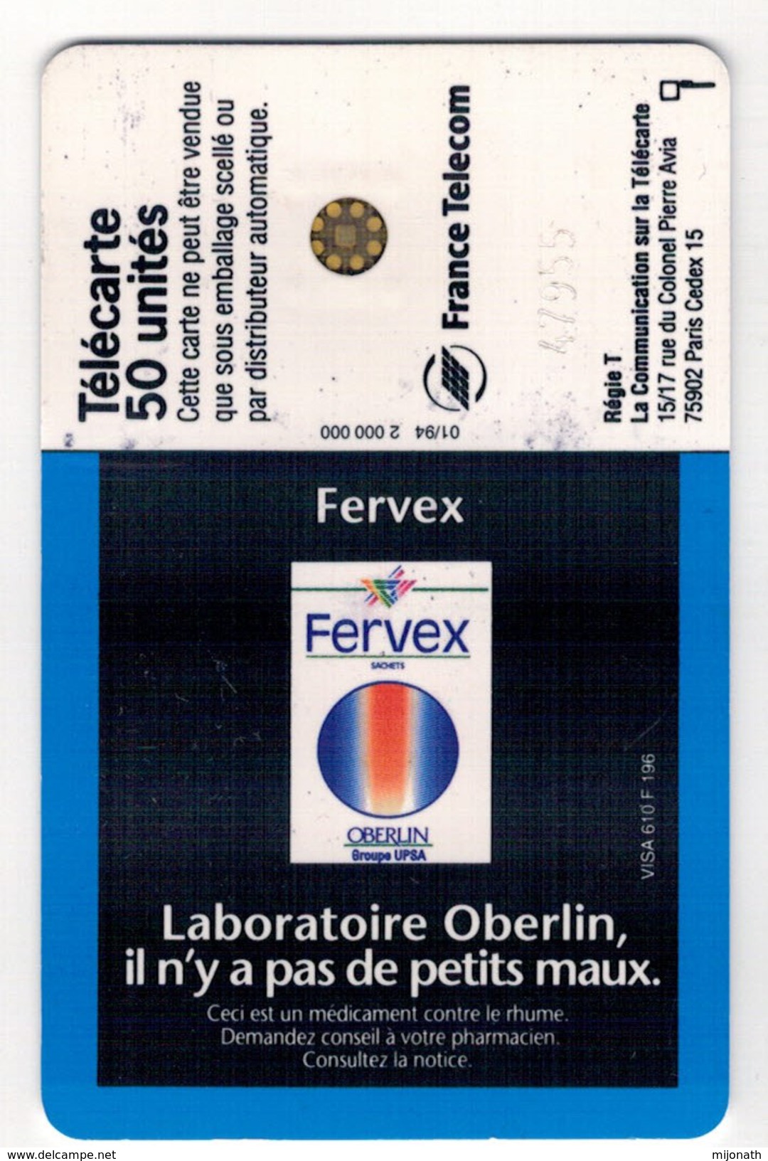 TE-FRANCE -Laboratoire Oberlin - Fervex  - 50u -1994 - Advertising