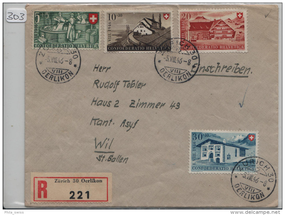 1946 Recommandée R-Brief Zürich Oerlikon PP Satz B30-33 - Briefe U. Dokumente