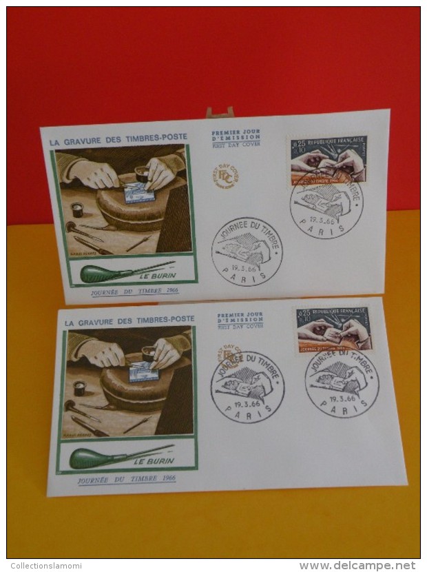 FDC- Journée Du Timbre 1966, La Gravure Des Timbres Poste - Paris - 19.3.1966- 1er Jour, Coté 7 € Lot 2 FDC - 1960-1969