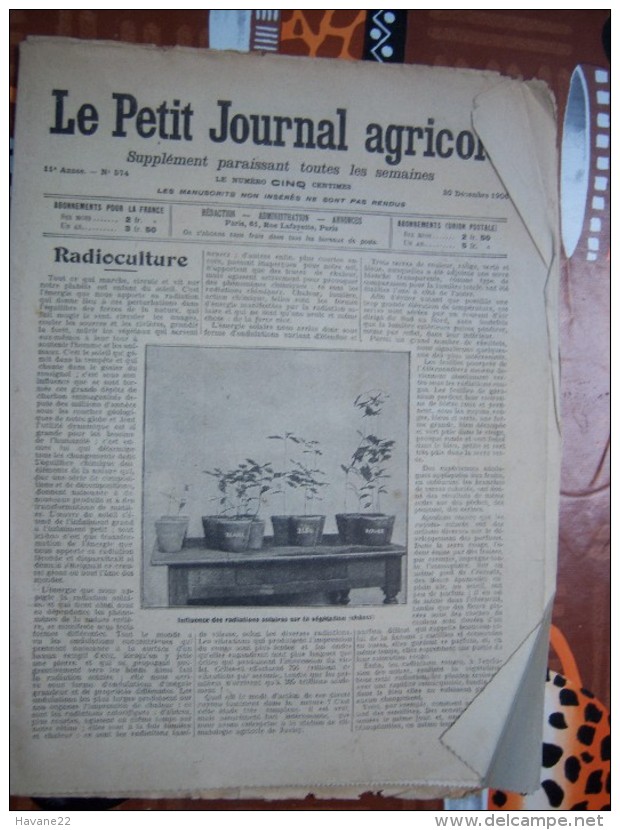 LE PETIT JOURNAL AGRICOLE 30/12/1906 AVEC PUB 16 PAGES RADIOCULTURE - 1900 - 1949