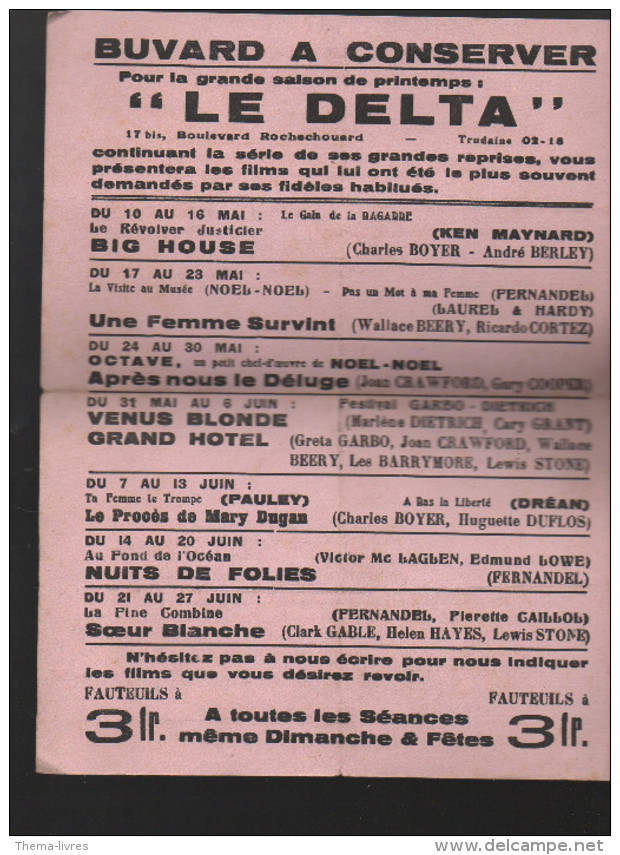 Rare Buvard Pour Le Cinema LE DELTA (paris) (PPP3296) - C