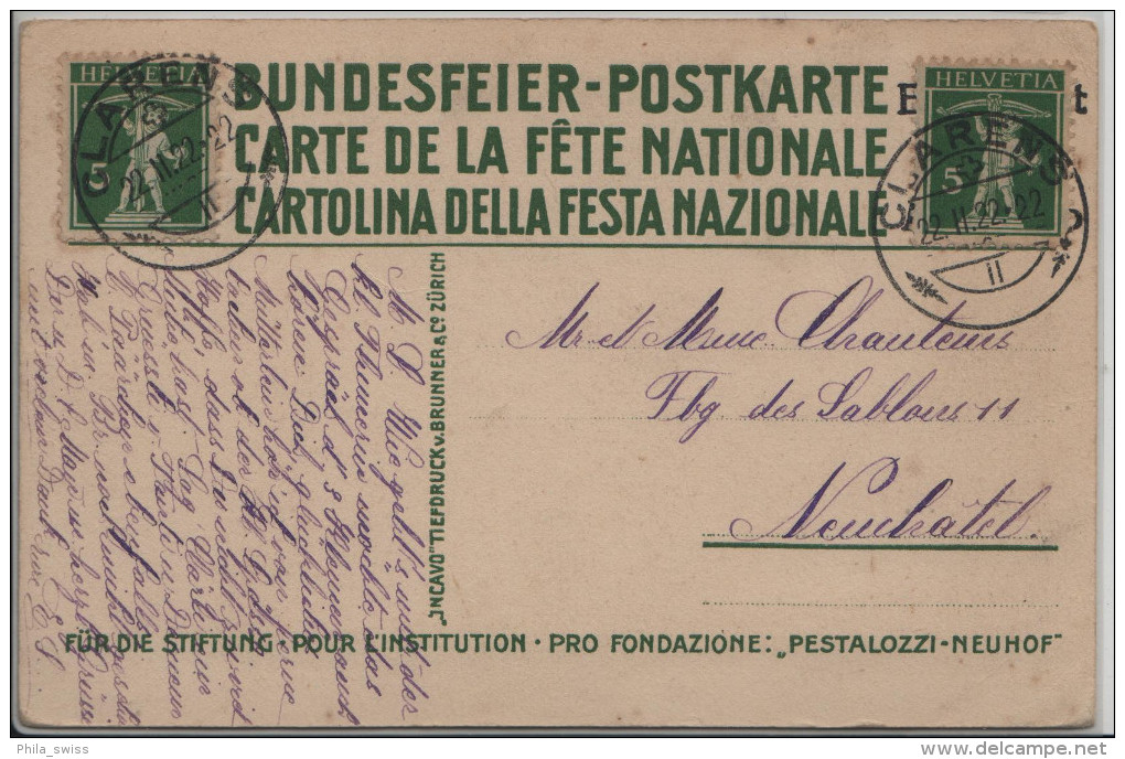 1914 Bundesfeier-Karte Pestalozzi In Stans 8 ENT Schnapszahl 22.Febr. 1922 22Uhr - Ganzsachen