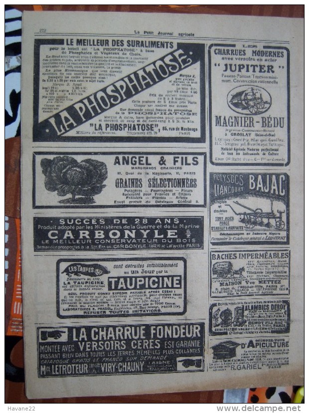 LE PETIT JOURNAL AGRICOLE 21/04/1912 AVEC PUB 16 PAGES   Manque 1 Feuille LES OEILLETS - 1900 - 1949