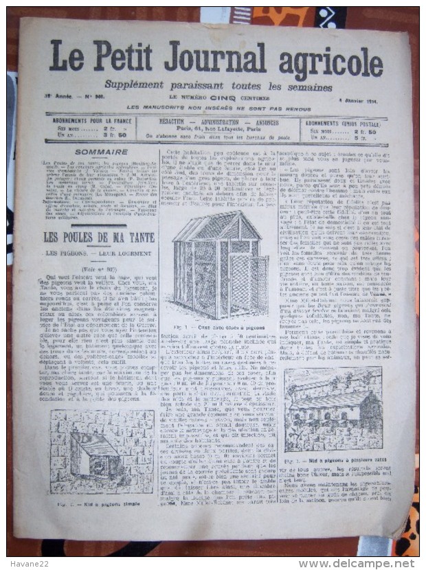 LE PETIT JOURNAL AGRICOLE 4/0/1914 AVEC PUB 16 PAGES LES POULES DE MA TANTE LES PIGEONS LEUR LOGEMENT - 1900 - 1949
