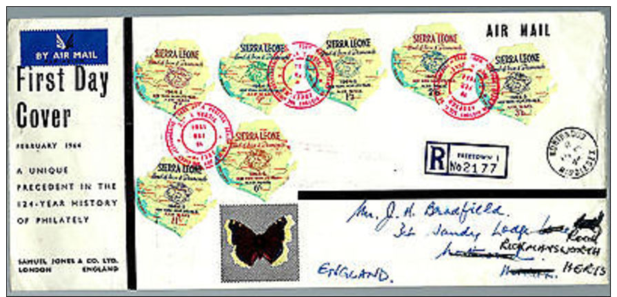 Sierra Leone 1964 First Day Cover Self Adhesives Air Mail Registered Mail - Sierra Leone (...-1960)