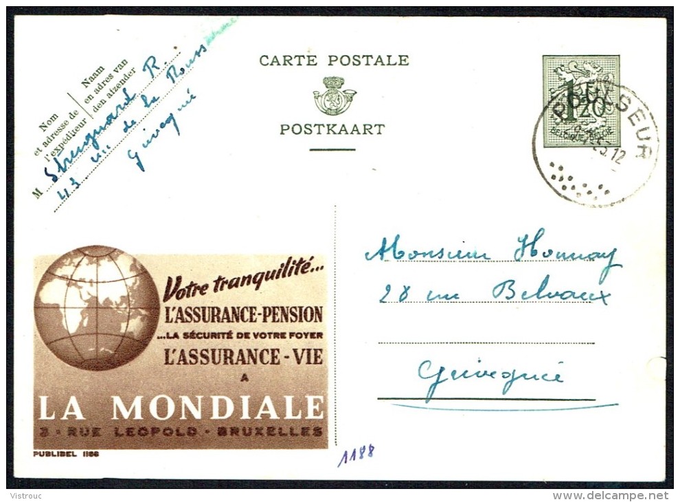 CP Public. N° 1188  " Assurances LA MONDIALE " - Circulé / Circulated - 1953. - Publibels