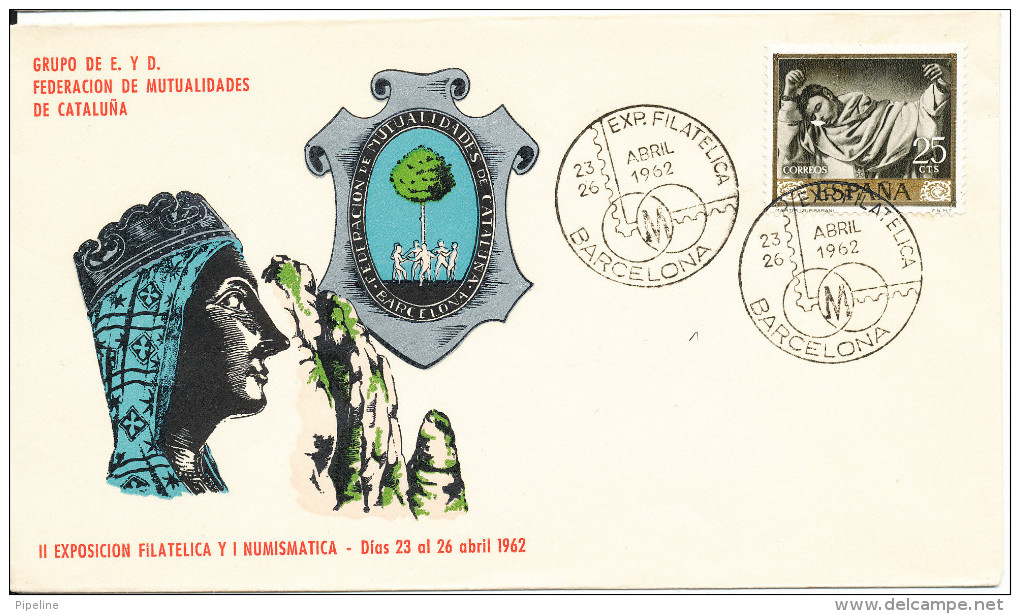 Spain Cover With Special Cancel And Cahet Stamp Exhibition Barcelona 23-26/4-1962 - Lettres & Documents