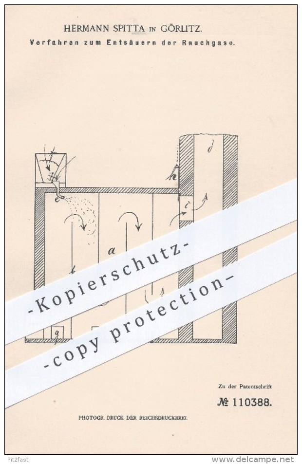 Original Patent - Hermann Spitta , Görlitz , 1899 , Entsäuern Der Rauchgase , Gase , Rauch , Schwefelsäure , Schornstein - Historische Dokumente