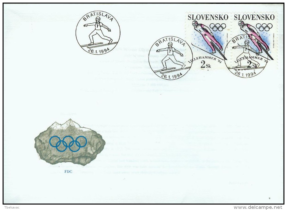 Slovakia 1994, FDC Cover Sport Olympics Ski Jumping Mi.# 187, Ref.bbzg - FDC