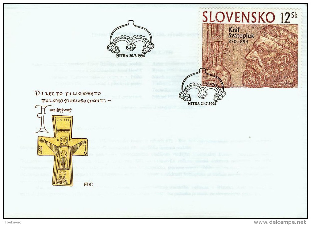 Slovakia 1994, FDC Cover King Svatopluk I Of Moravia Mi.# 198, Ref.bbzg - FDC