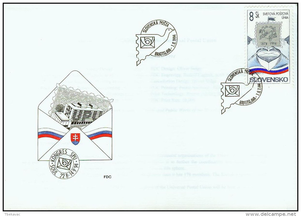 Slovakia 1994, FDC Cover UPU Ship Mi.# 199, Ref.bbzg - FDC