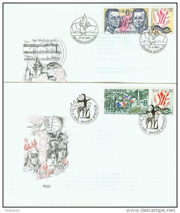 Slovakia 1994, FDC Covers Slovak National Uprising Mi.# 200-201, Ref.bbzg - FDC