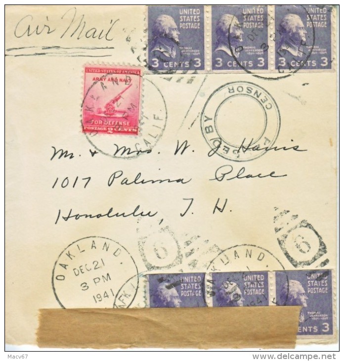 U.S.  POSTAL HISTORY PREXIE COVER CENSORED 12 DAYS AFTER PEARL HARBOR - Covers & Documents