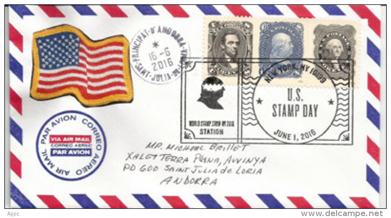 US STAMP DAY 2016, Belle Lettre Adressée ANDORRA, Avec Timbre à Date Arrivée - Briefe U. Dokumente