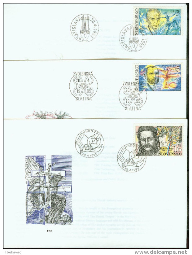 Slovakia 1995, FDC Covers Famous People Mi.# 223-225, Ref.bbzg - FDC