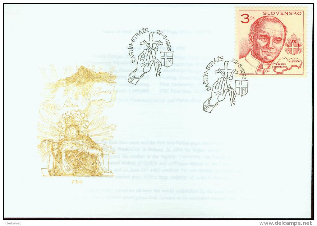 Slovakia 1995, FDC Cover Pope John Paul II Religion Mi.# 229, Ref.bbzg - FDC