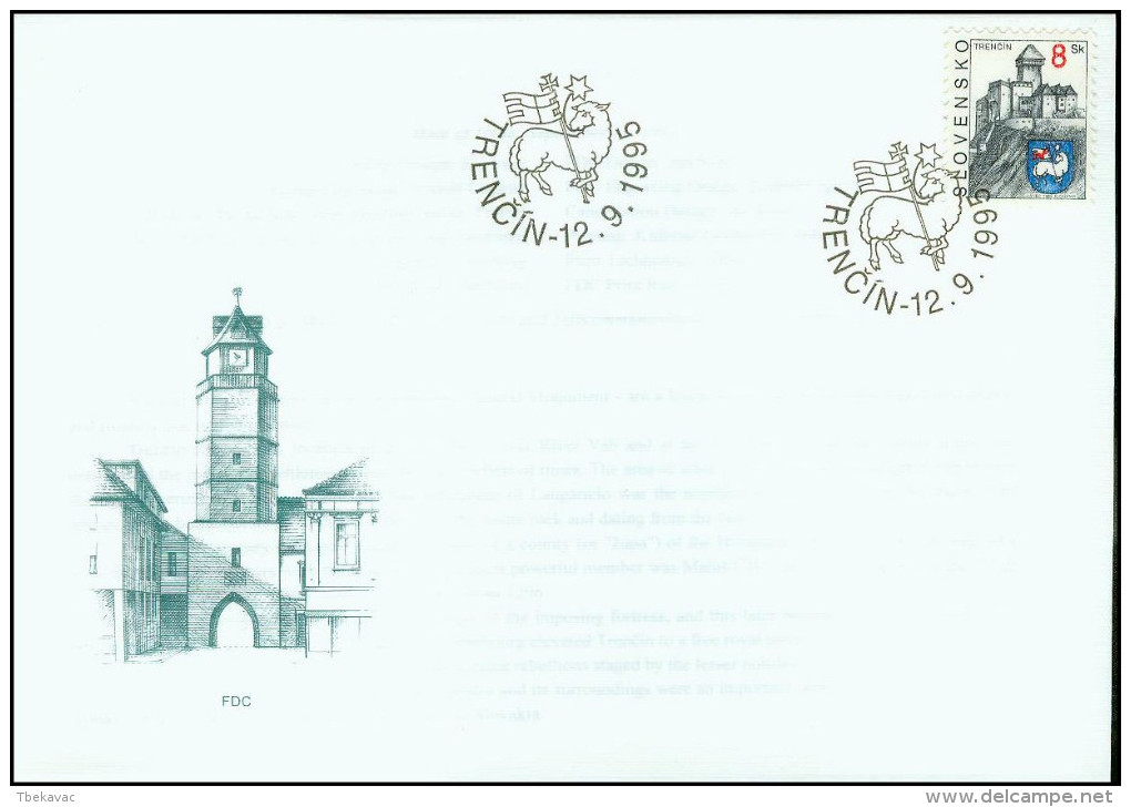 Slovakia 1995, FDC Cover Trencin Castle Mi.# 238, Ref.bbzg - FDC