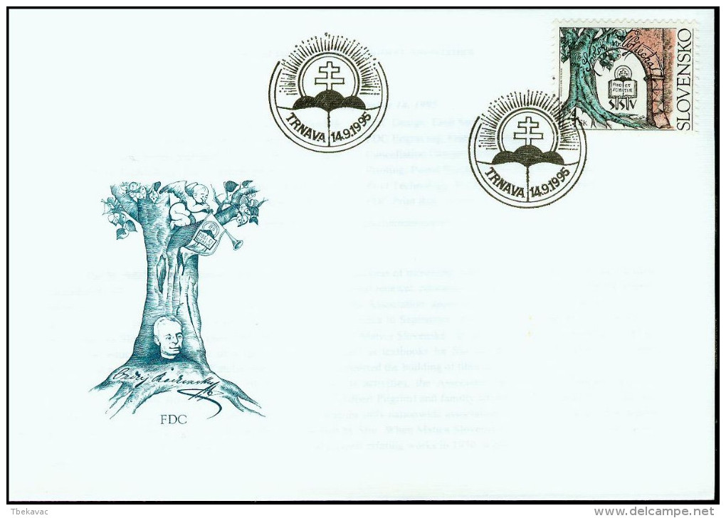 Slovakia 1995, FDC Cover St Adalbert's Fraternal Aid Society Mi.# 239, Ref.bbzg - FDC